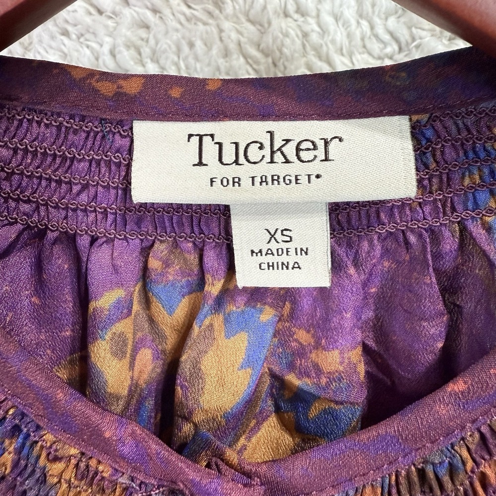 Tucker For Target Dress Womens XS Floral Button Front Shirt Women Smocked Belt - Picture 5 of 9